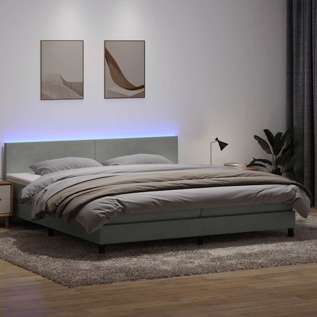 vidaXL Boxspring met matras en LED fluweel lichtgrijs 180x210 cm