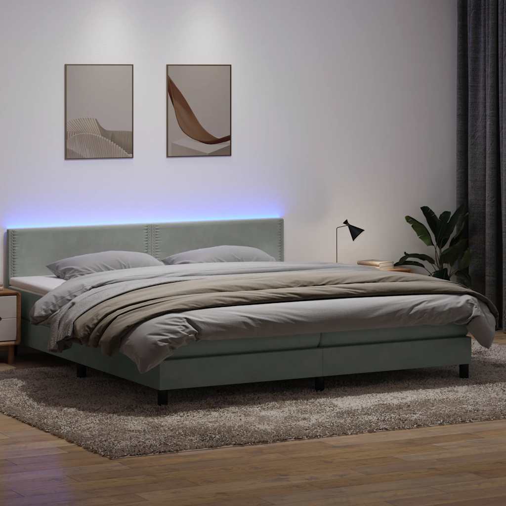 vidaXL Boxspring met matras en LED fluweel lichtgrijs 180x210 cm