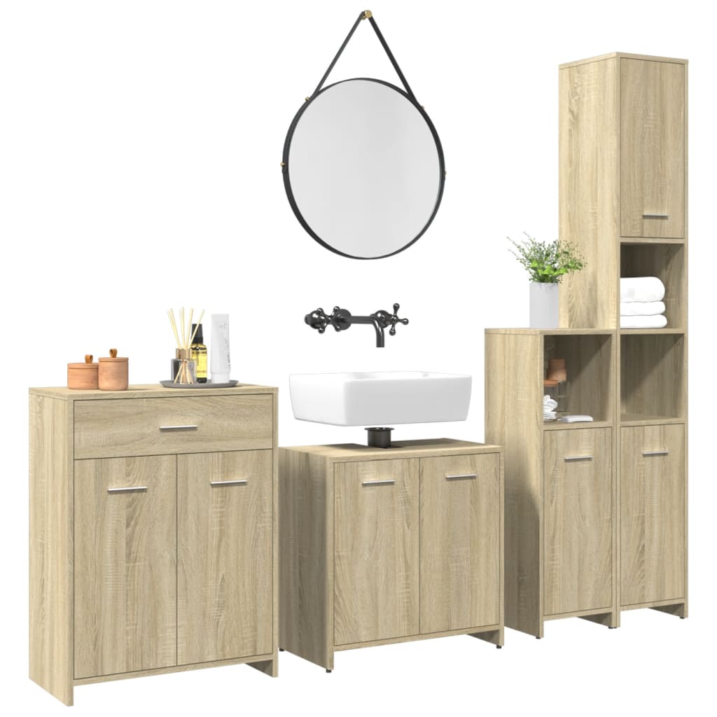 vidaXL 4-delige Badkamermeubelset bewerkt hout oud houtkleurig - Aashly