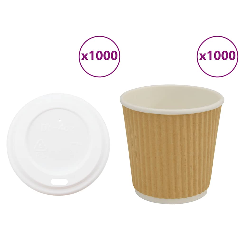 vidaXL Paper Coffee Cups with Lids 1000 pcs 8oz 200 ml