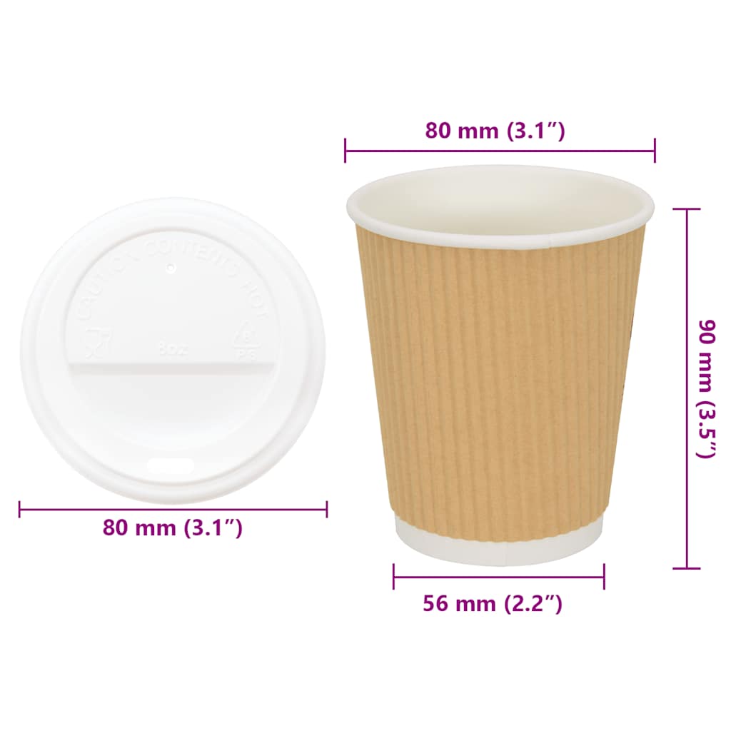 vidaXL Paper Coffee Cups with Lids 1000 pcs 8oz 200 ml