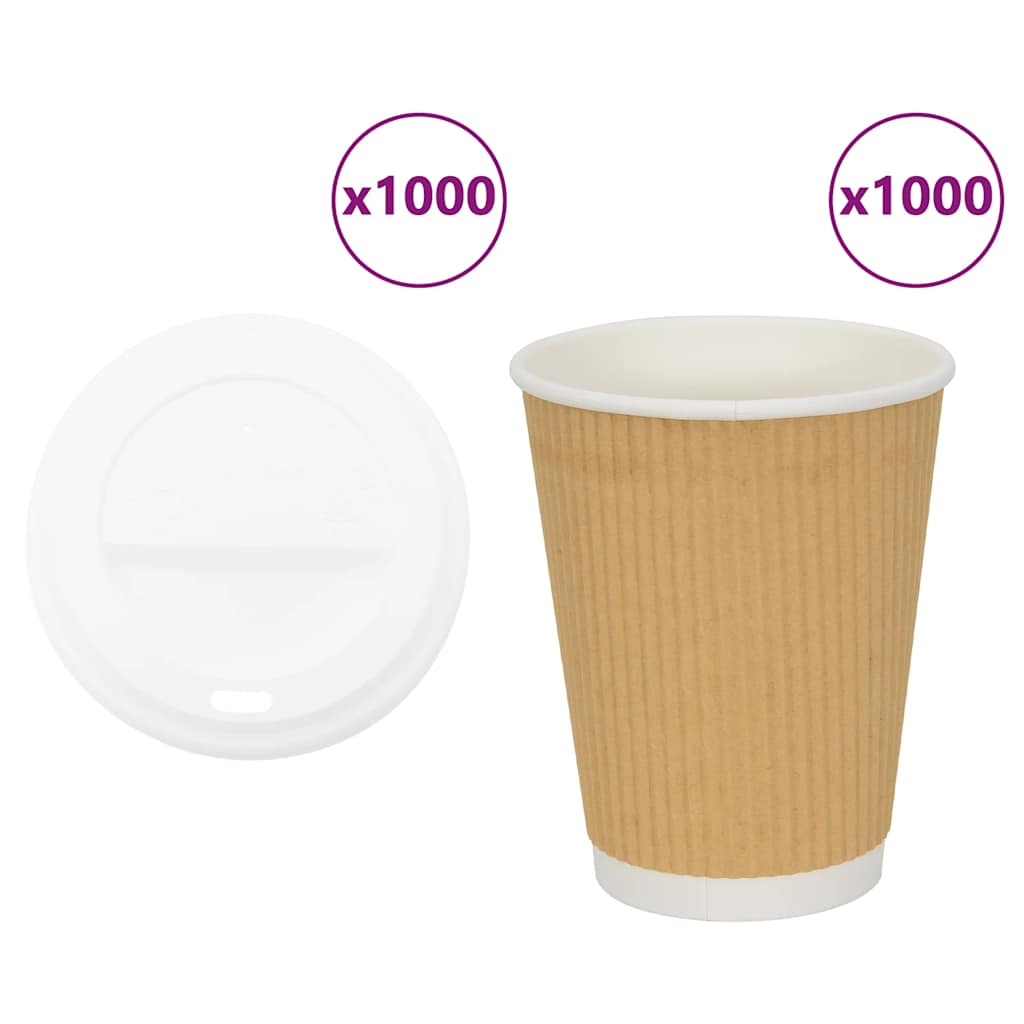 vidaXL Paper Coffee Cups with Lids 1000 pcs 8oz 200 ml