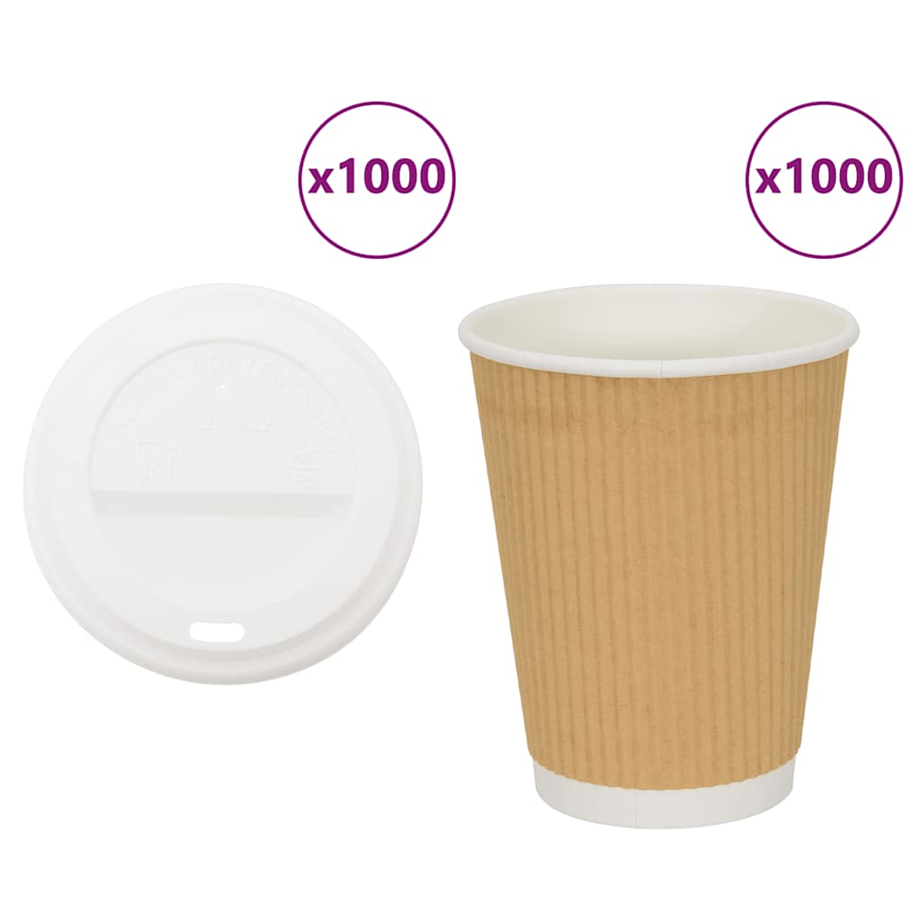 vidaXL Paper Coffee Cups with Lids 1000 pcs 8oz 200 ml