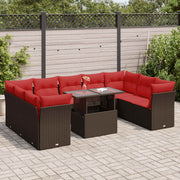 vidaXL 10-Piece Lounge Set with Cushions Poly Rattan Acacia Brown