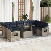 vidaXL 10-Piece Lounge Set with Cushions Poly Rattan Acacia Grey