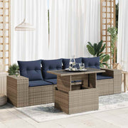 vidaXL 5-delige Loungeset met kussens poly rattan acacia grijs