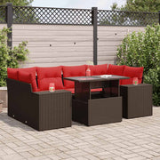 vidaXL 7-delige Loungeset met kussens poly rattan acacia bruin