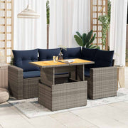 vidaXL 5-delige Loungeset met kussens poly rattan grijs