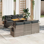 vidaXL 7-Piece Lounge Set with Cushions Poly Rattan Grey