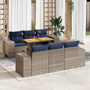 vidaXL 7-delige Loungeset met kussens poly rattan grijs