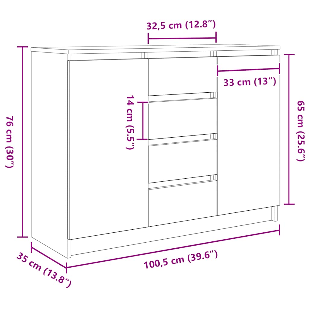 vidaXL Dressoir met lades 100,5x35x76 cm spaanplaat bruin eikenkleurig - Aashly