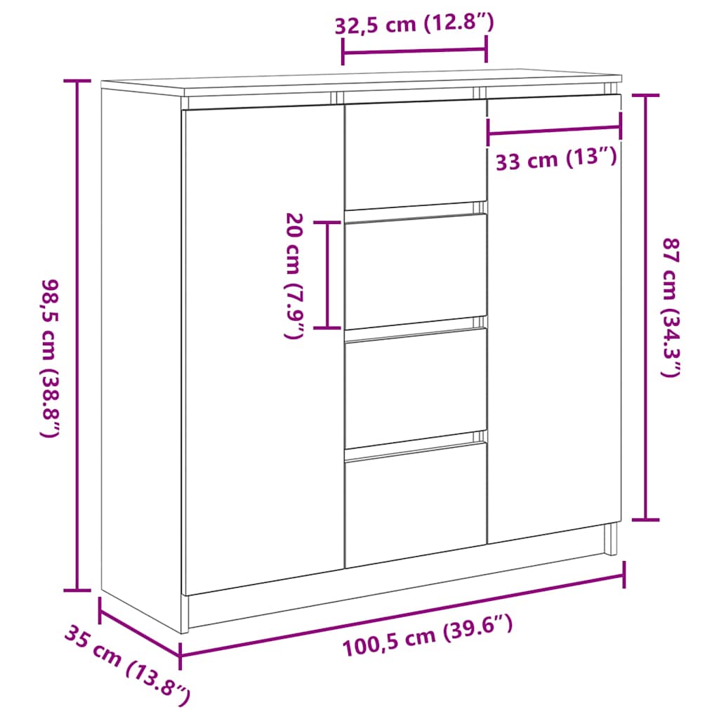 vidaXL Dressoir met lades 100,5x35x98,5 cm spaanplaat bruin eiken - Aashly
