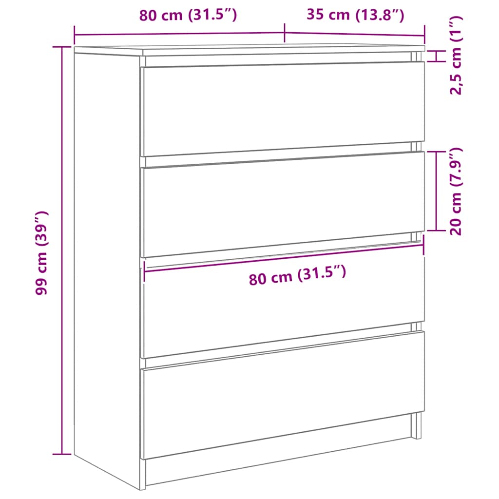 vidaXL Dressoir 80x35x99 cm spaanplaat gerookt eikenkleurig - Aashly