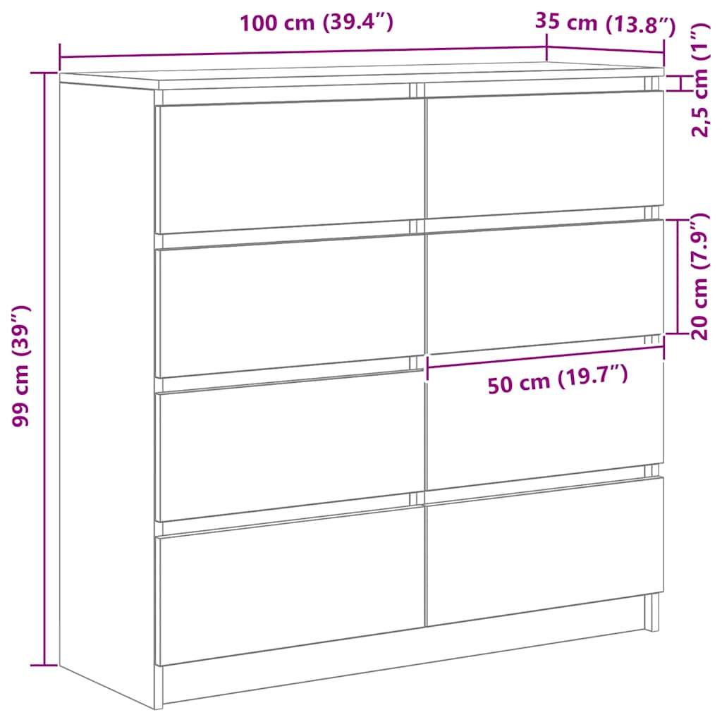 vidaXL Dressoir 100x35x99 cm spaanplaat zwart eikenkleurig - Aashly