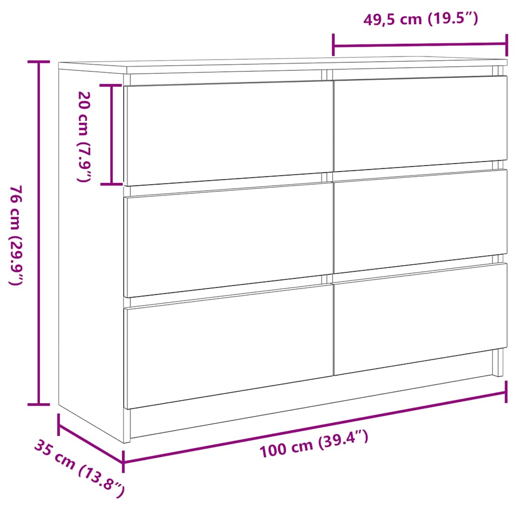 vidaXL Dressoir 100x35x76 cm spaanplaat zwart eikenkleurig - Aashly