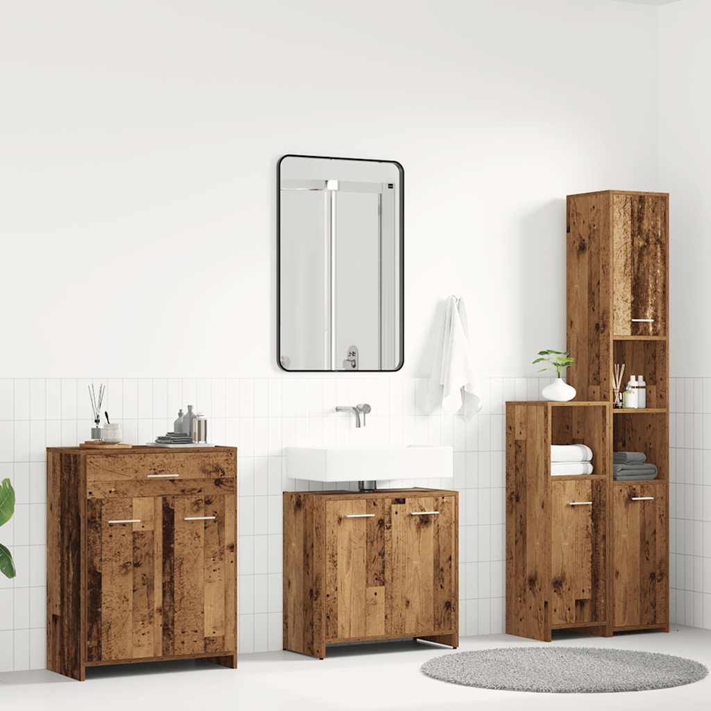 vidaXL 4-delige Badkamermeubelset bewerkt hout oud houtkleurig - Aashly