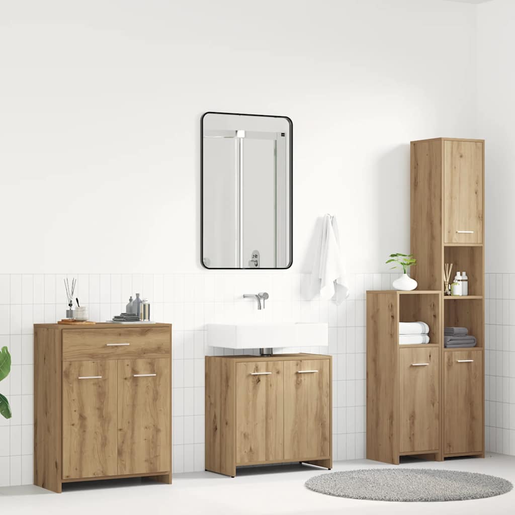 vidaXL 4-delige Badkamermeubelset bewerkt hout oud houtkleurig - Aashly