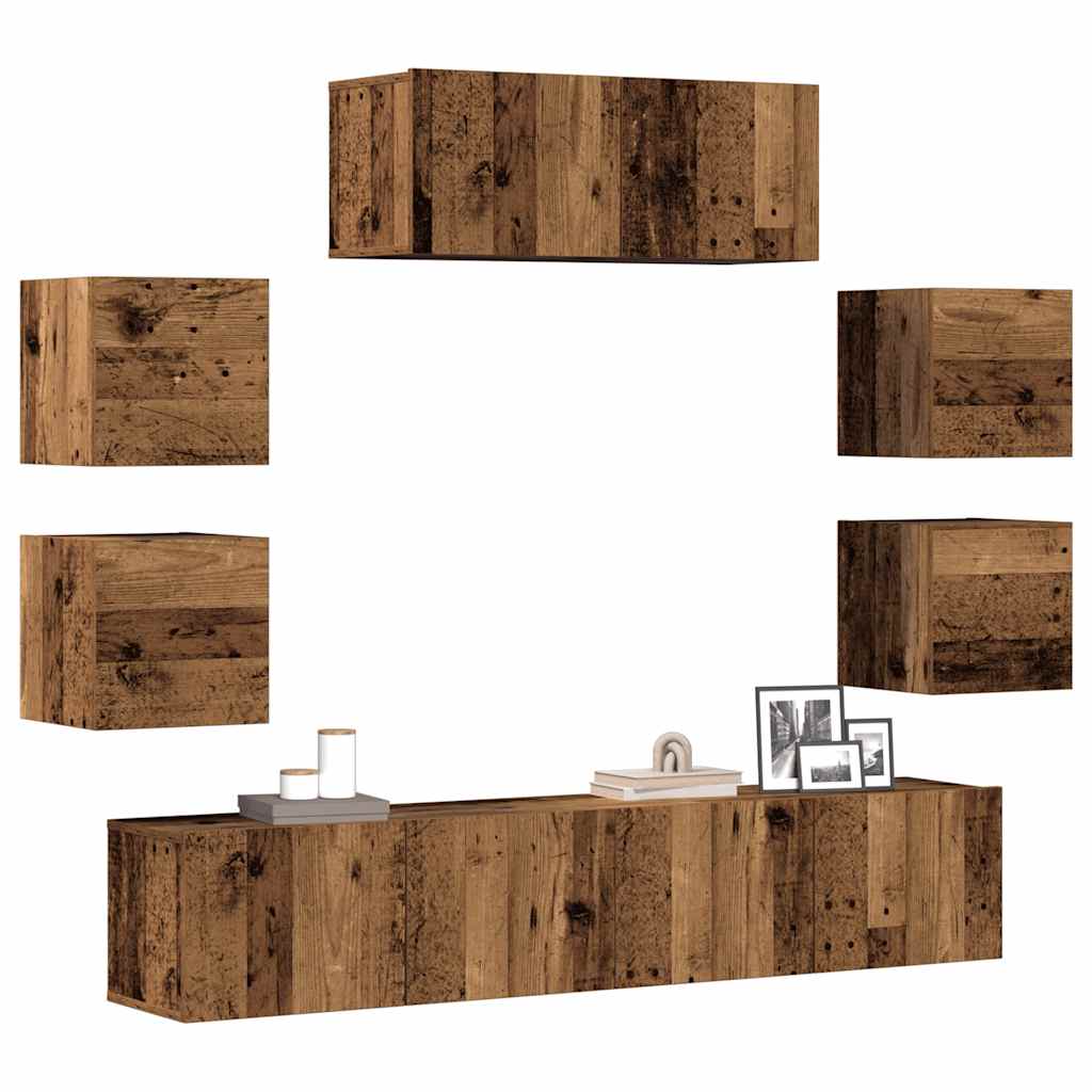 vidaXL 7-delig Tv-meubelset wandmontage bewerkt hout artisanaal eiken - Aashly