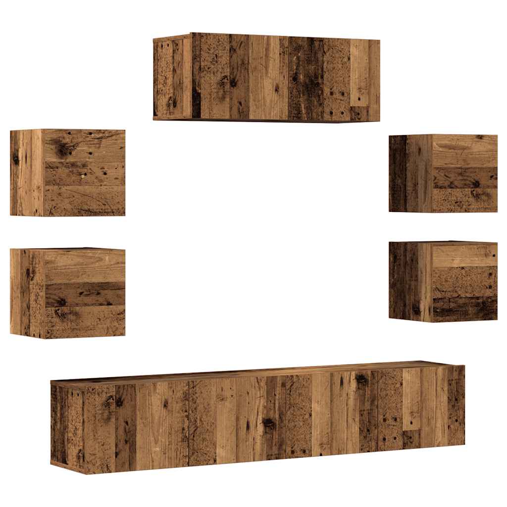 vidaXL 7-delig Tv-meubelset wandmontage bewerkt hout artisanaal eiken - Aashly