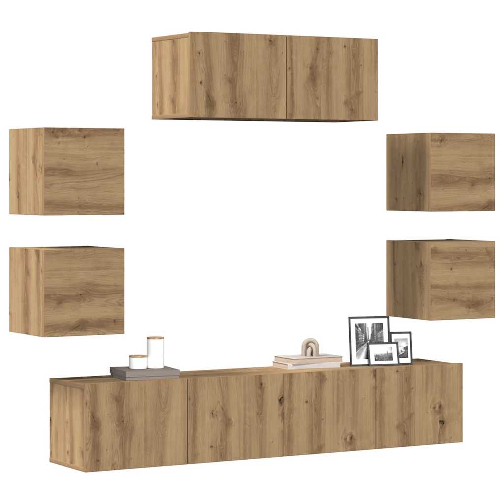 vidaXL 7-delig Tv-meubelset wandmontage bewerkt hout artisanaal eiken - Aashly