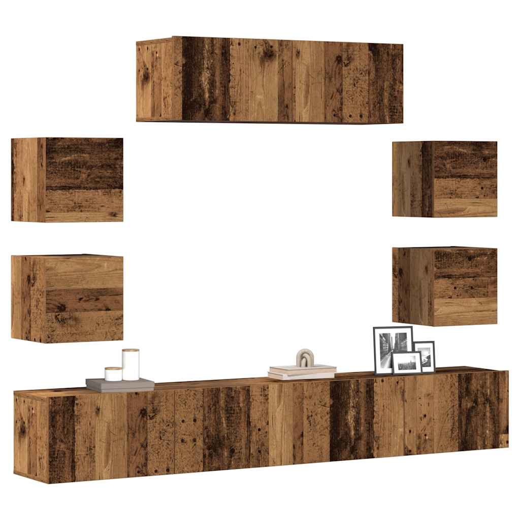 vidaXL 7-delig Tv-meubelset wandmontage bewerkt hout artisanaal eiken - Aashly