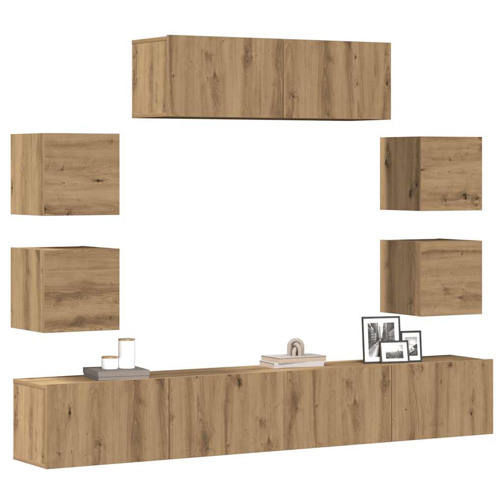 vidaXL 7-delig Tv-meubelset wandmontage bewerkt hout artisanaal eiken - Aashly