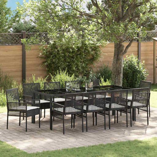 vidaXL 3 Delige Tuin Eetset met Kussens Zwart Poly Rattan