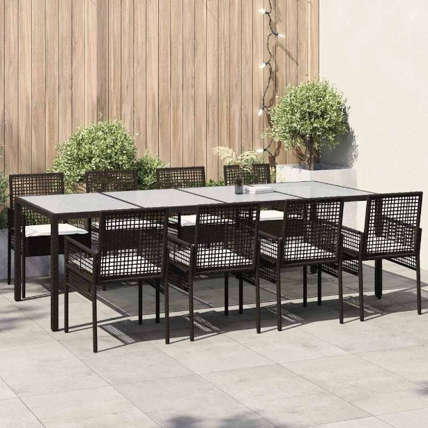 vidaXL 3 Delige Tuin Eetset met Kussens Zwart Poly Rattan
