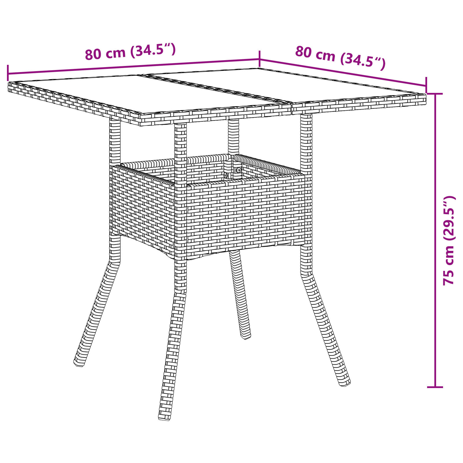 vidaXL 3-delige Tuin Eetset Zwart Poly Rattan