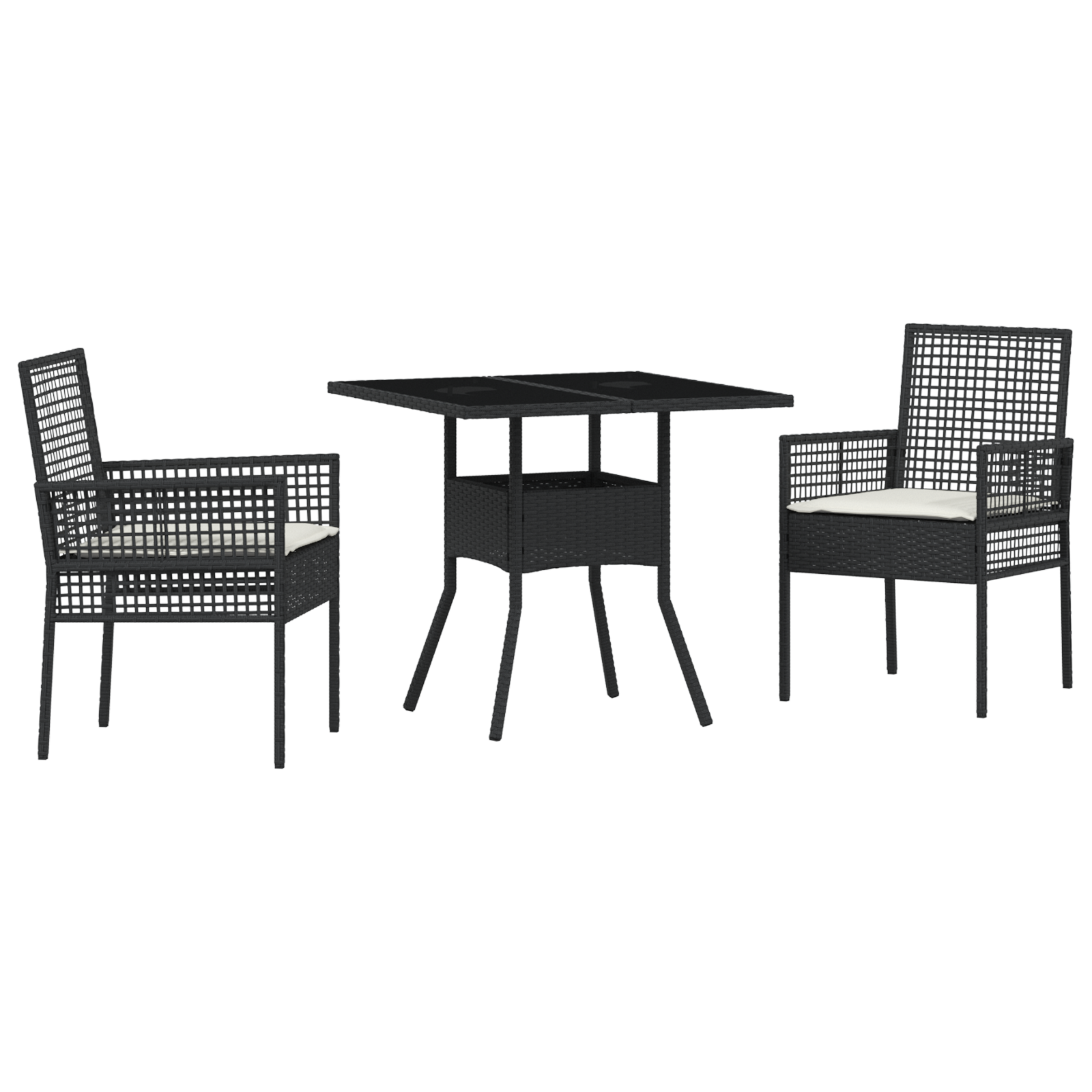 vidaXL 3-delige Tuin Eetset Zwart Poly Rattan