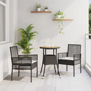 vidaXL 3-Delige Tuin Eetset Zwart Poly Rattan