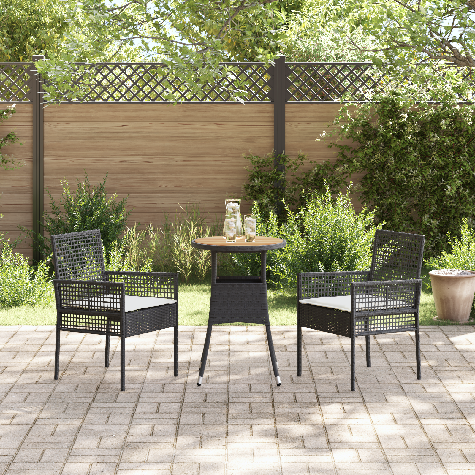 vidaXL 3-Delige Tuin Eetset Zwart Poly Rattan