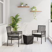 vidaXL 3-delige Tuinbistroset met kussens poly rattan zwart
