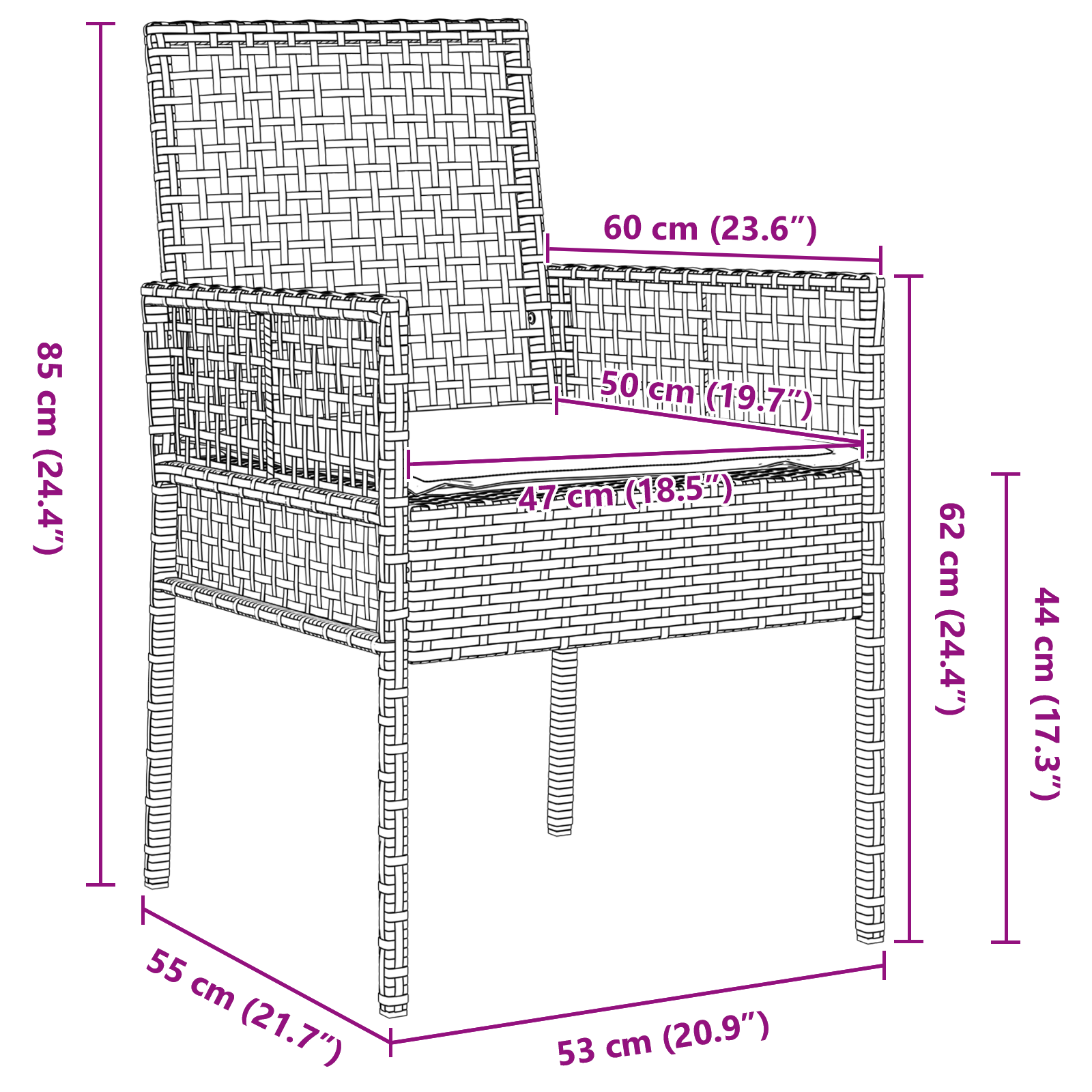 vidaXL 3-delige Tuinbistroset met kussen poly rattan zwart