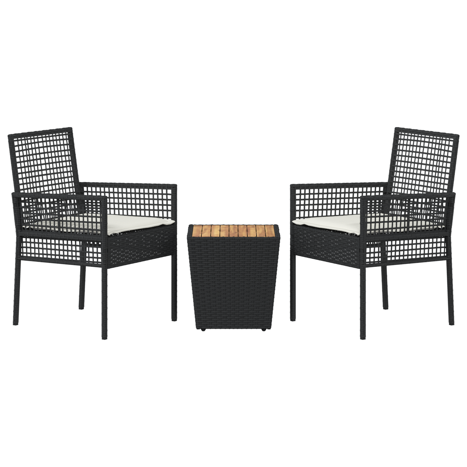 vidaXL 3-delige Tuinbistroset met kussen poly rattan zwart