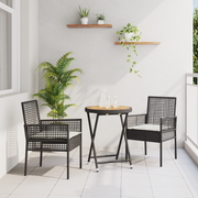 vidaXL 3-delige Bistroset voor in de tuin met kussens Zwart Poly Rattan