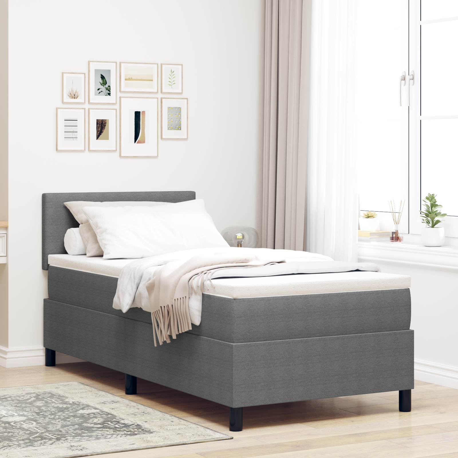 vidaXL Boxspring Bed met Matras & LED Crème 100x200 cm Corduroy Stof