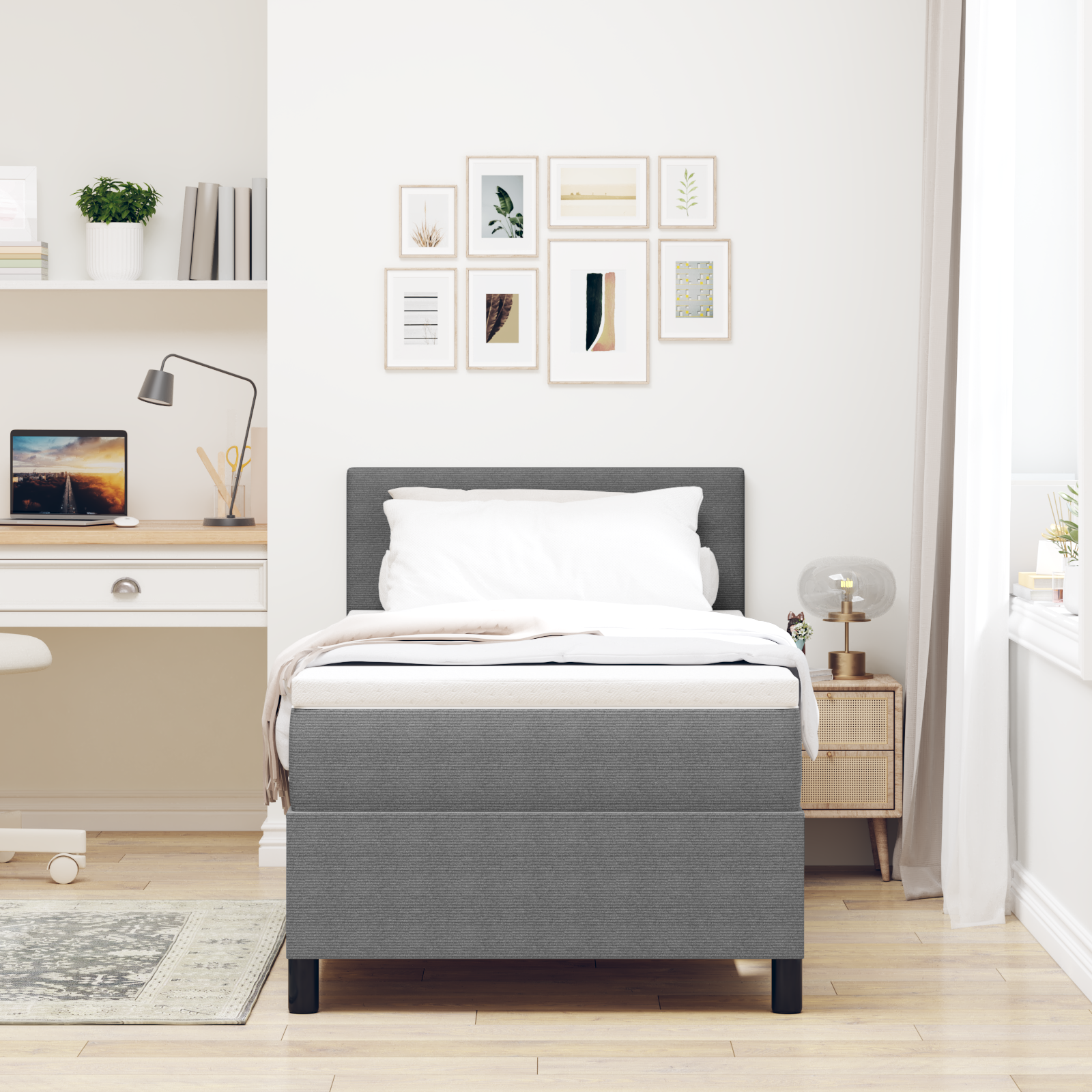 vidaXL Boxspring Bed met Matras & LED Crème 100x200 cm Corduroy Stof