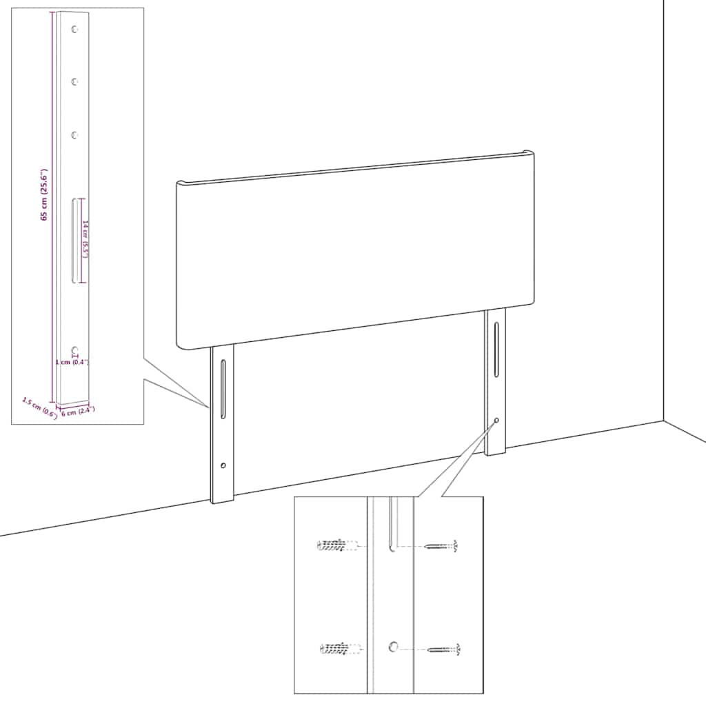 vidaXL Hoofdbord met LED effen ontwerp 80 cm ribstof lichtgrijs