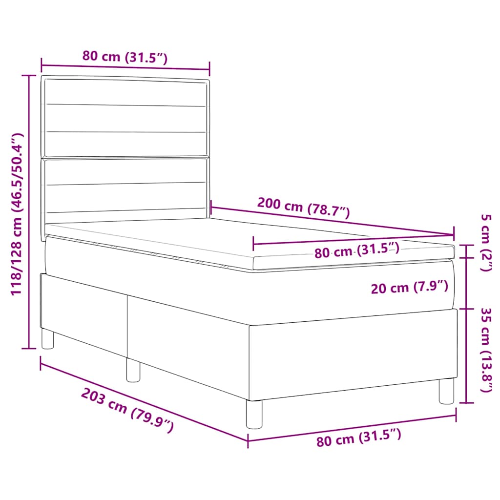 vidaXL Boxspring met matras stof donkerbruin 100x200 cm