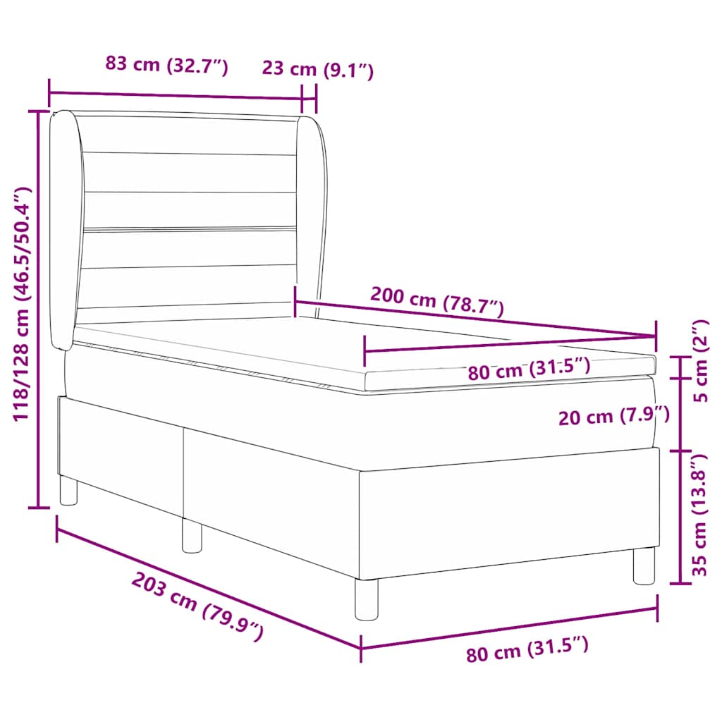 vidaXL Boxspring met matras stof donkergrijs 80x200 cm