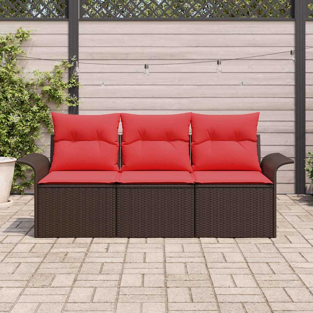 vidaXL Bankstel met kussen 3 pcs Zwart en Blauw poly rattan