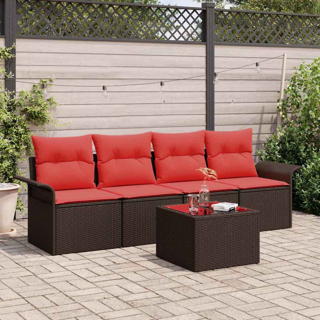 vidaXL Bankstel met kussen 5 pcs Zwart poly rattan
