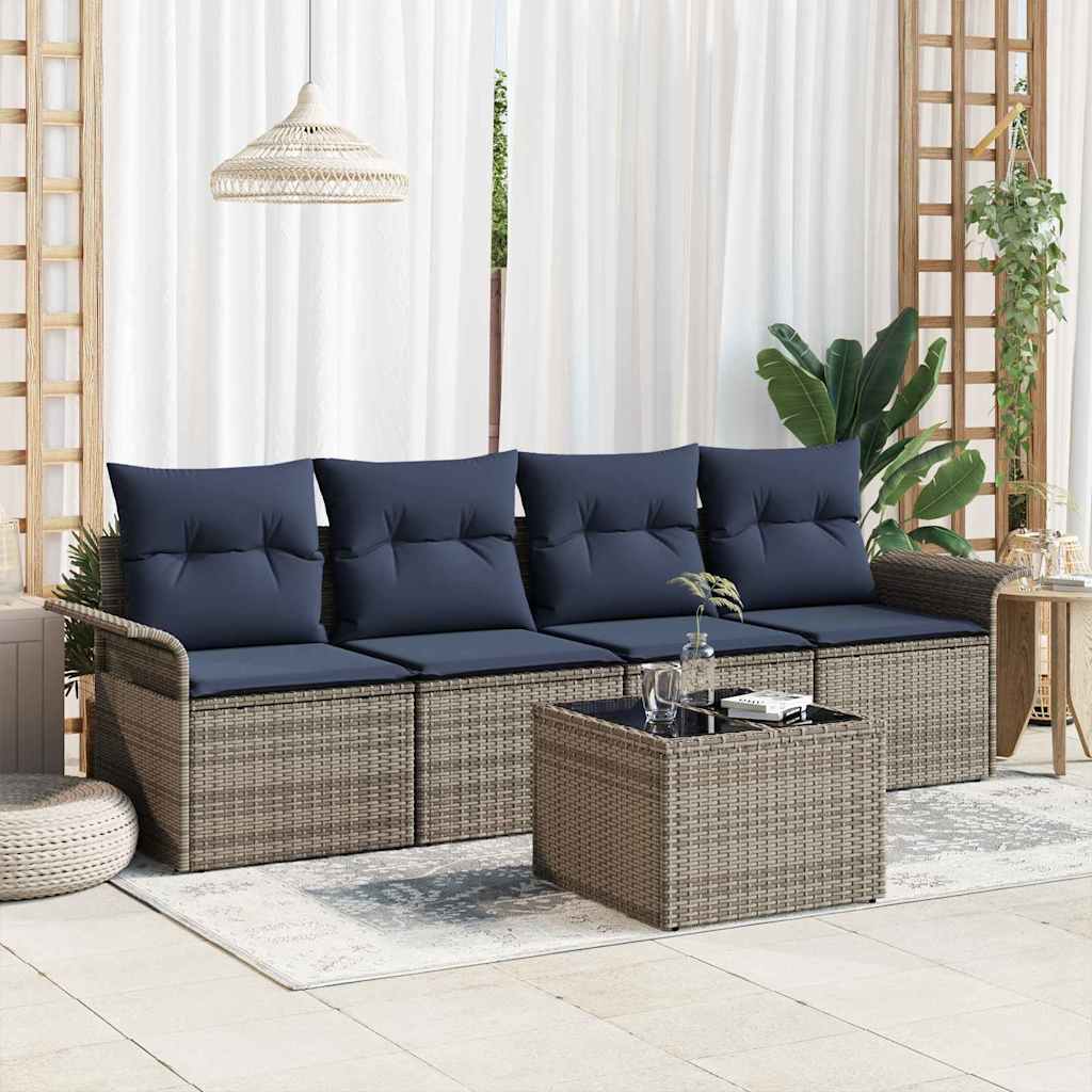 vidaXL Bankstel met kussen 5 pcs Zwart poly rattan