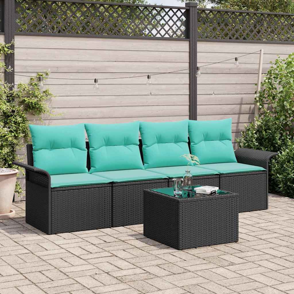 vidaXL Bankstel met kussen 5 pcs Zwart poly rattan