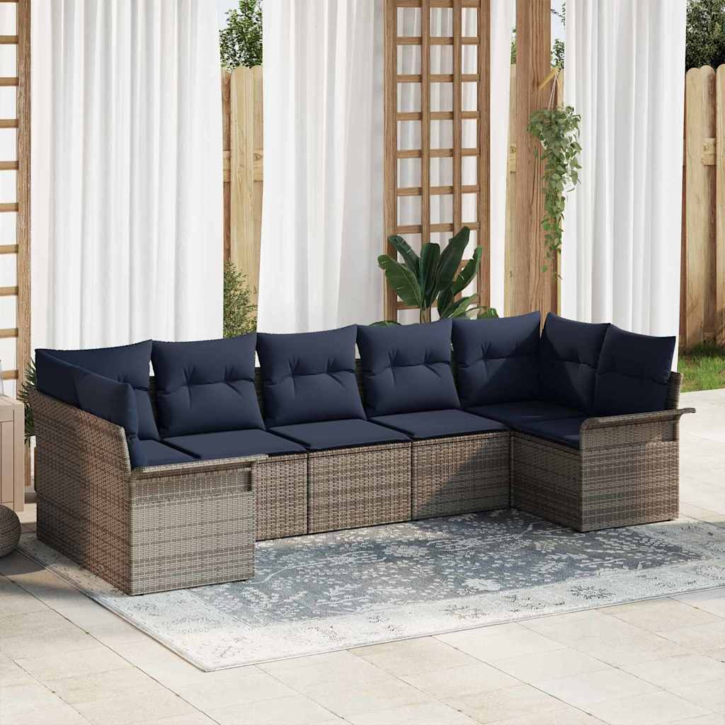 vidaXL Tuin Sofa Set met kussen 7 pcs Zwart Poly riet