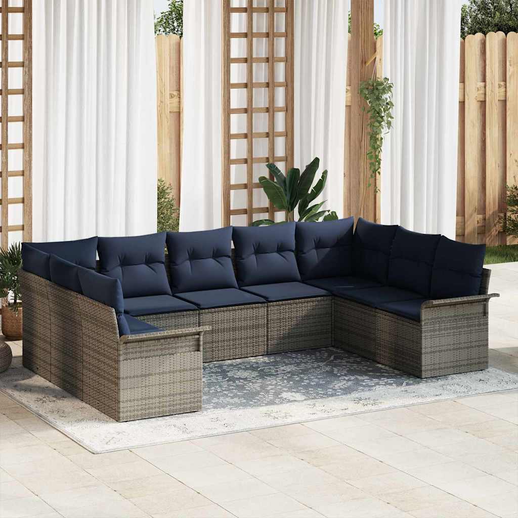 vidaXL Tuin Sofa Set met kussen 9 pcs Zwart poly rattan
