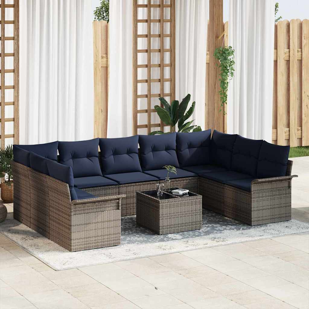 vidaXL Tuin Sofa Set met kussen 9 pcs Zwart poly rattan