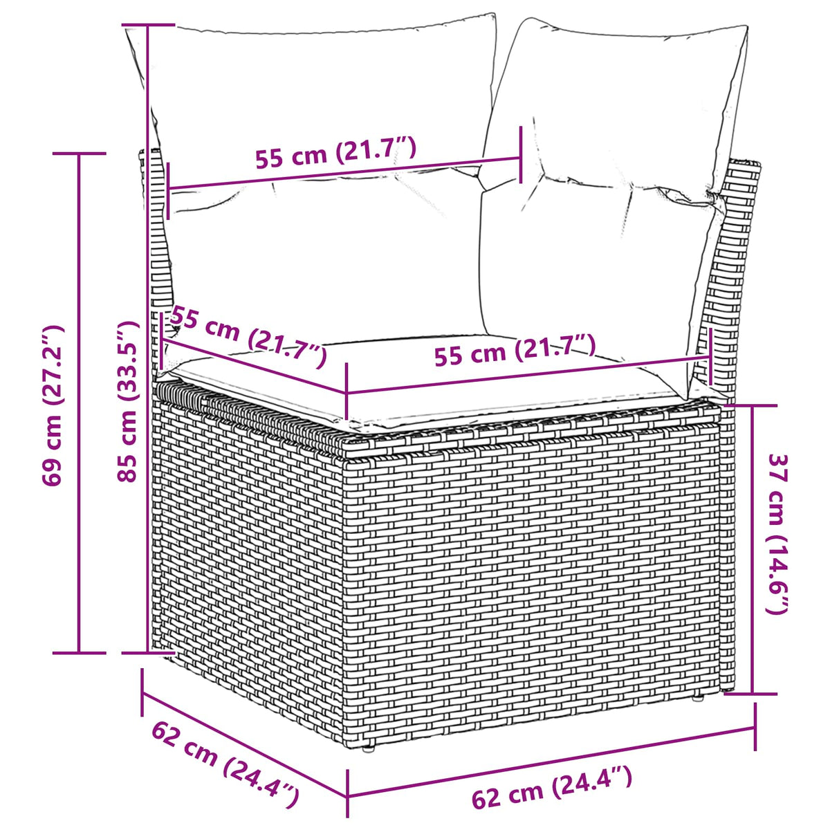 vidaXL Bankstel met kussen 6 pcs Bruin Poly Rattan