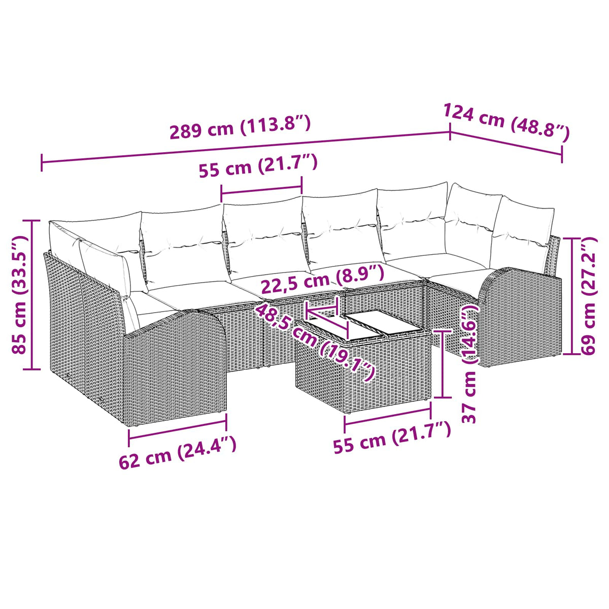 vidaXL Tuin Sofa Set Bruin en Rood 55 x 55 x 37 cm poly rattan